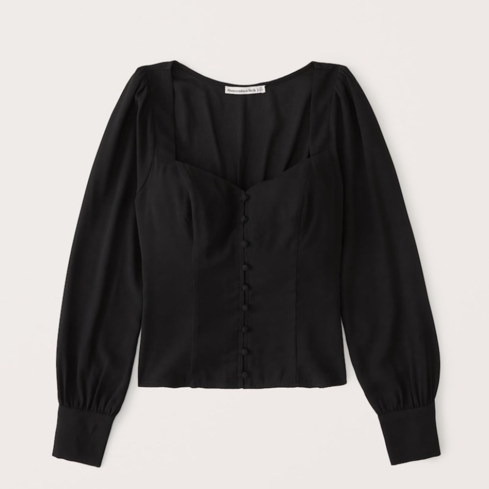 Abercrombie Long Sleeve Button Through V Neck Top